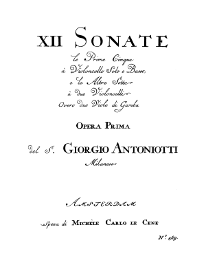 Antoniotto, Giorgio | V Sonate à violoncello solo e basso | Opera I (1732)